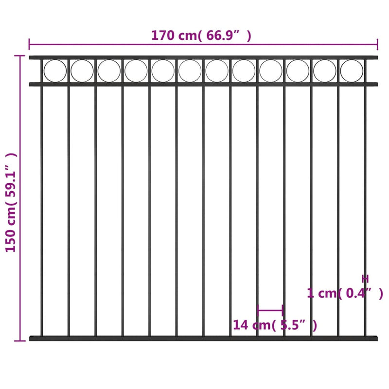 vidaXL fekete acél kerítéspanel 1,7 x 1,5 m