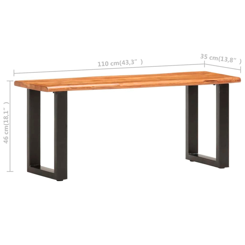 vidaXL tömör akácfa és acél természetes szélű pad 110 cm