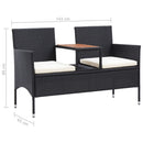vidaXL 2 személyes fekete polyrattan kerti pad teázóasztallal 143 cm