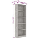 vidaXL 5-szintes betonszürke szerelt fa könyvszekrény 60 x 24 x 175 cm