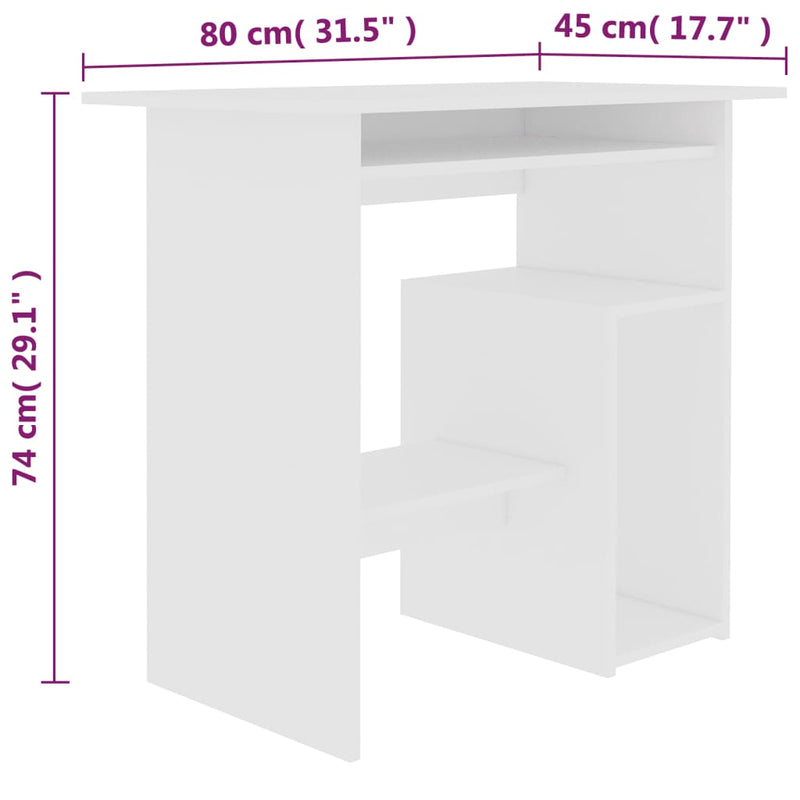 vidaXL fehér szerelt fa íróasztal 80 x 45 x 74 cm