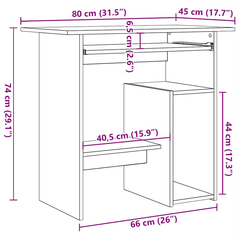 vidaXL fekete szerelt fa íróasztal 80 x 45 x 74 cm