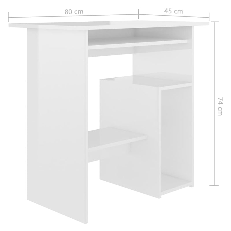 vidaXL magasfényű fehér szerelt fa íróasztal 80 x 45 x 74 cm