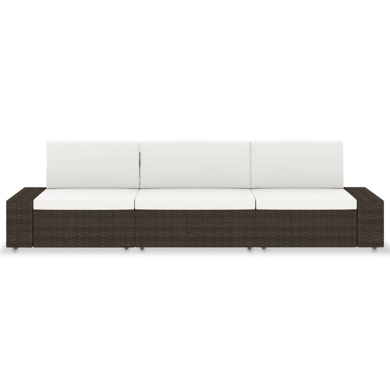 vidaXL 3 személyes barna elemes polyrattan kanapé
