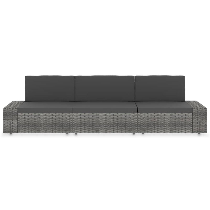 vidaXL 3 személyes szürke elemes polyrattan kanapé