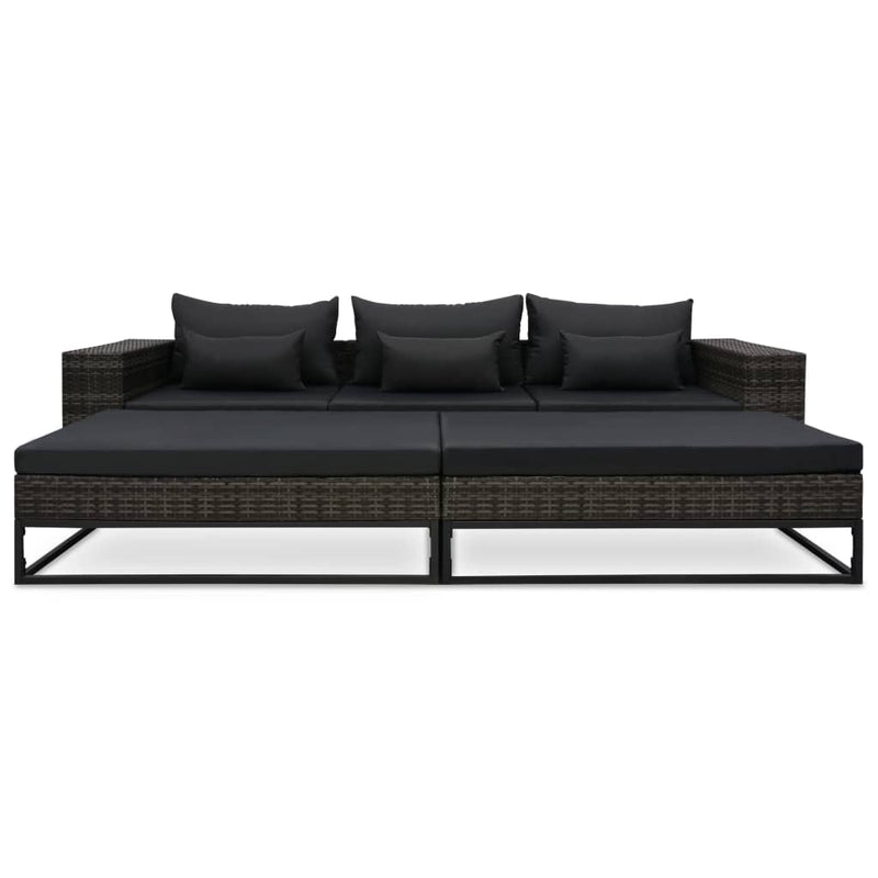 vidaXL 5 részes szürke polyrattan kerti bútorszett párnákkal
