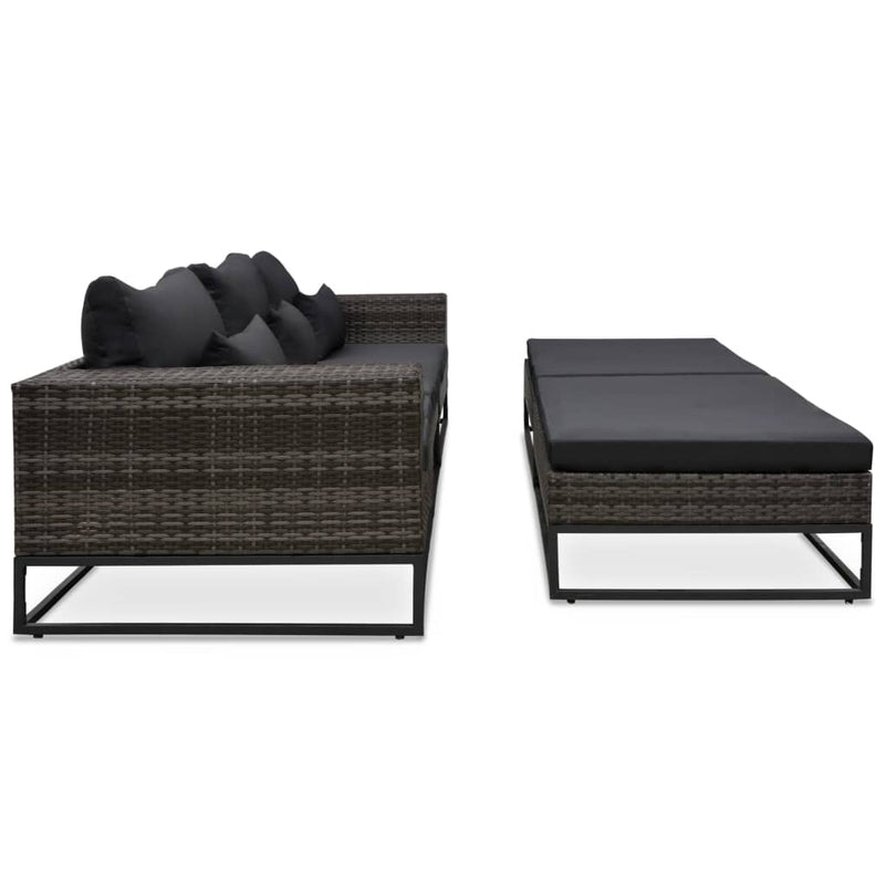 vidaXL 5 részes szürke polyrattan kerti bútorszett párnákkal