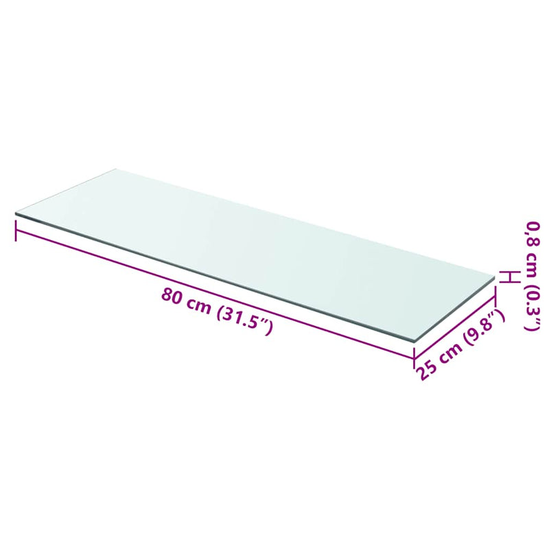 vidaXL 2 db átlátszó üveg paneles polc 80 x 25 cm