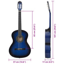 vidaXL kék klasszikus hársfa gitár kezdőknek 4/4 39"