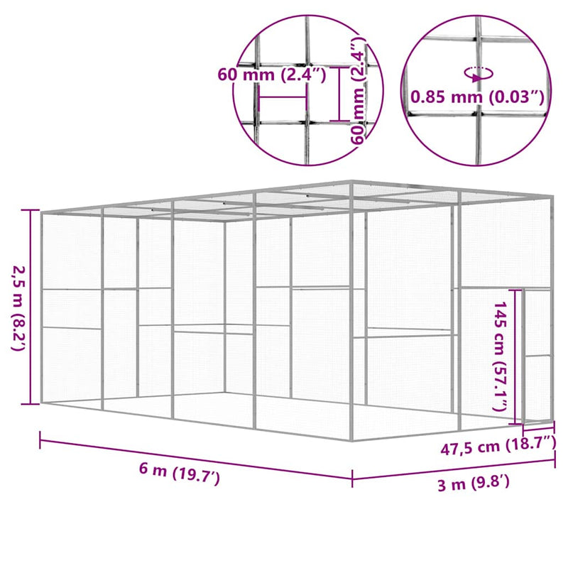 vidaXL horganyzott acél macskaketrec 6 x 3 x 2,5 m