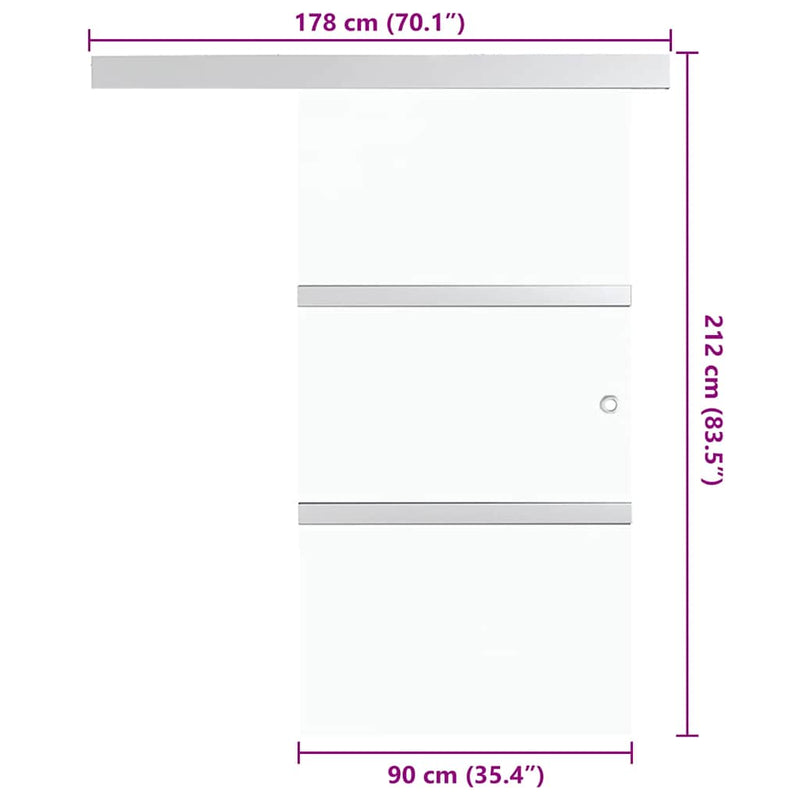 vidaXL ezüstszínű ESG üveg és alumínium tolóajtó 90 x 212 cm