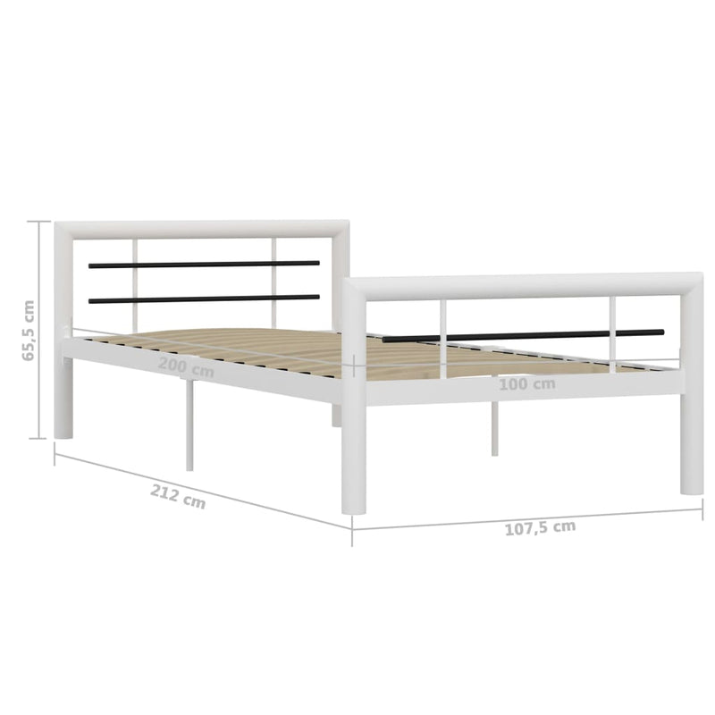 vidaXL fehér és fekete fém ágykeret 90 x 200 cm