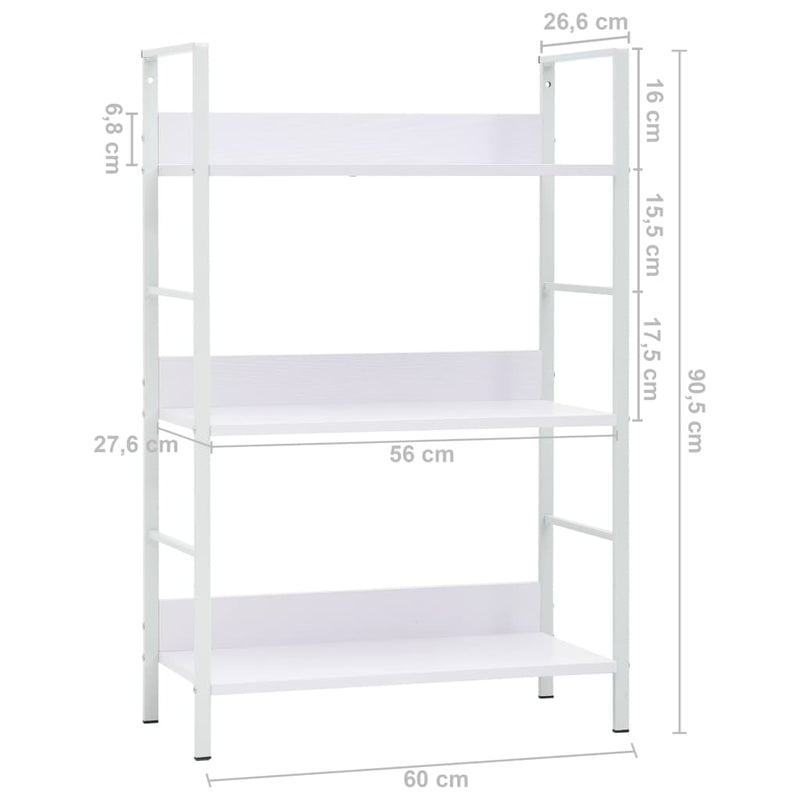 vidaXL 3 szintes fehér szerelt fa könyvespolc 60 x 27,6 x 90,5 cm