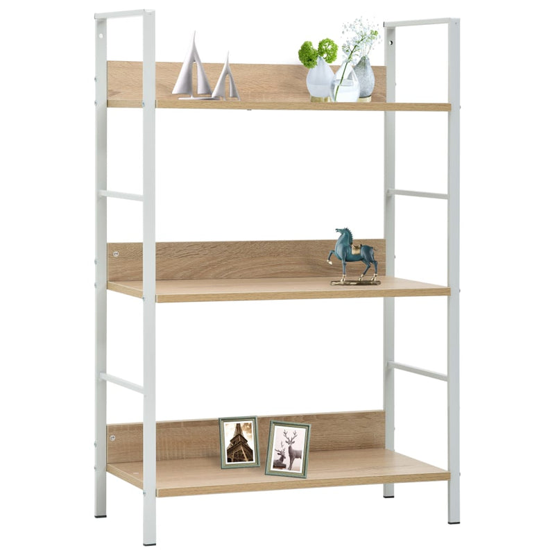 vidaXL 3 szintes tölgyszínű szerelt fa könyvespolc 60 x 27,6 x 90,5 cm