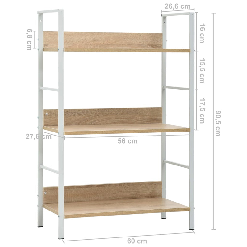 vidaXL 3 szintes tölgyszínű szerelt fa könyvespolc 60 x 27,6 x 90,5 cm