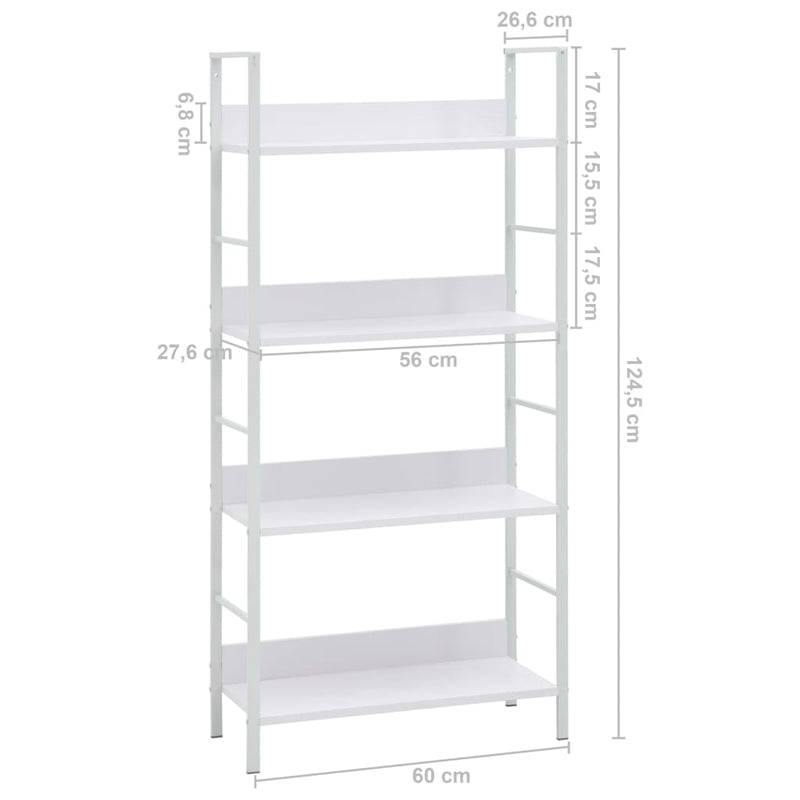 vidaXL 4 szintes fehér szerelt fa könyvespolc 60 x 27,6 x 124,5 cm