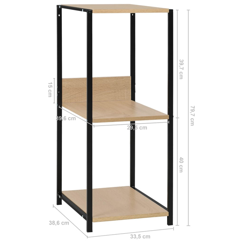vidaXL fekete és tölgyszínű szerelt fa könyvespolc 33,5x39,6x79,7 cm