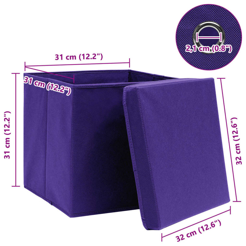 vidaXL 4 db lila szövet tárolódoboz fedéllel 32 x 32 x 32 cm