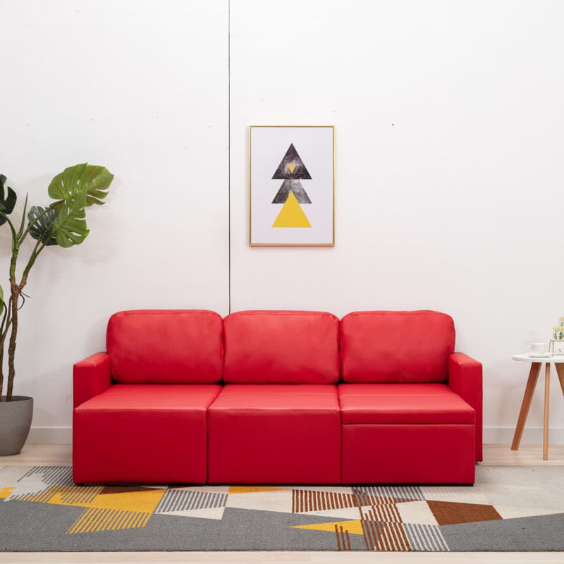 vidaXL 3 személyes piros műbőr elemes kanapé