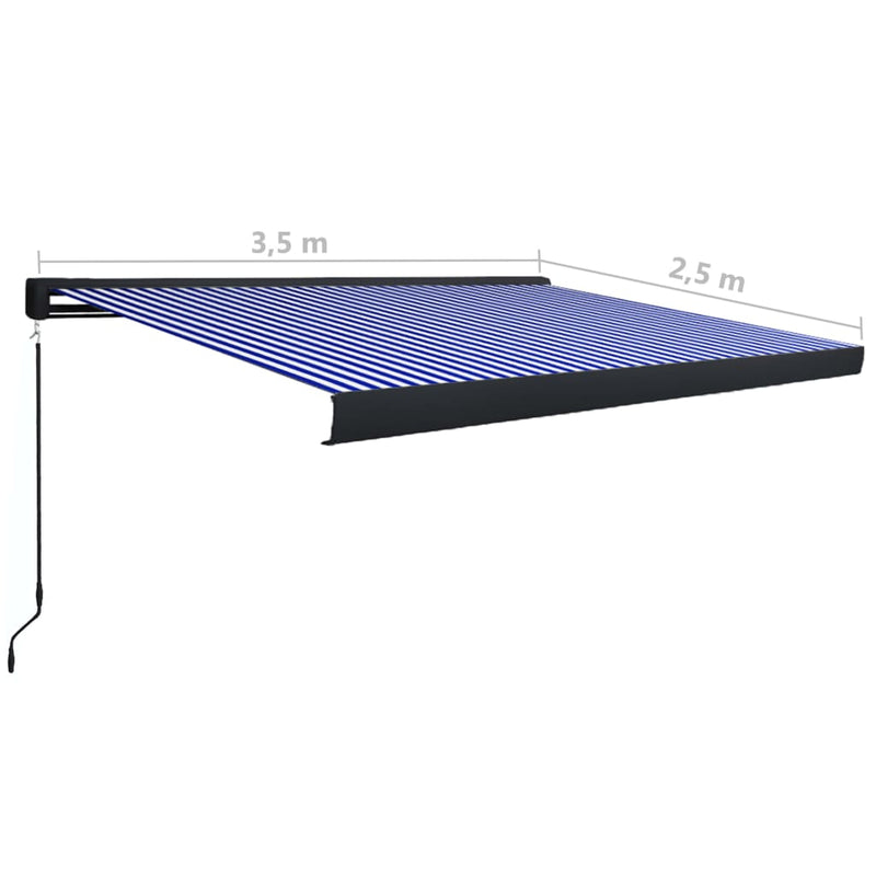 vidaXL kék és fehér manuális kazettás napellenző 350 x 250 cm