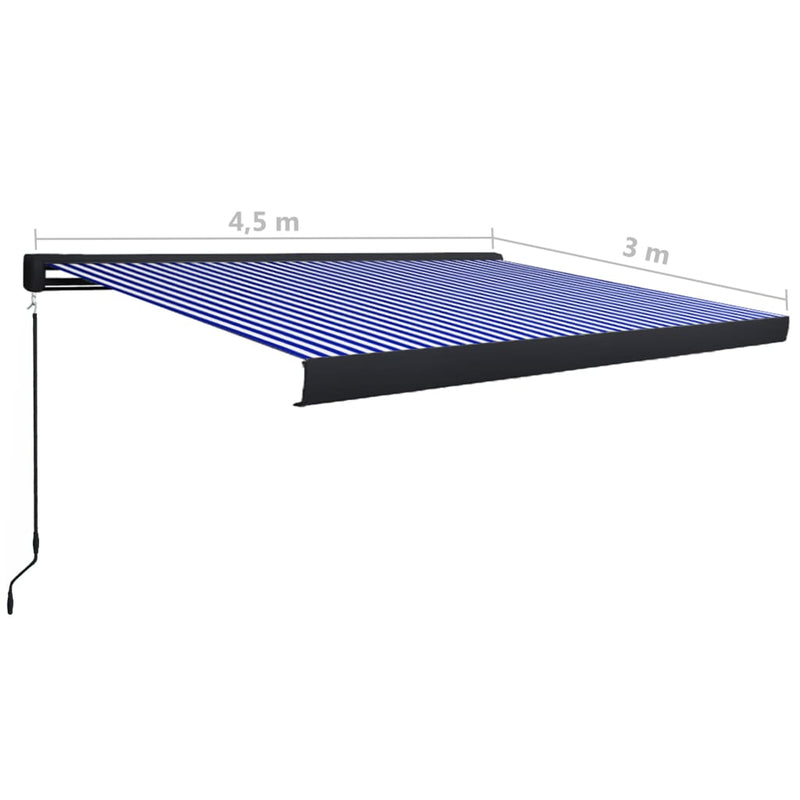 vidaXL kék és fehér manuális kazettás napellenző 450 x 300 cm