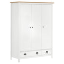 vidaXL Hill fehér 3 ajtós tömör fenyőfa ruhásszekrény 127x50x170 cm