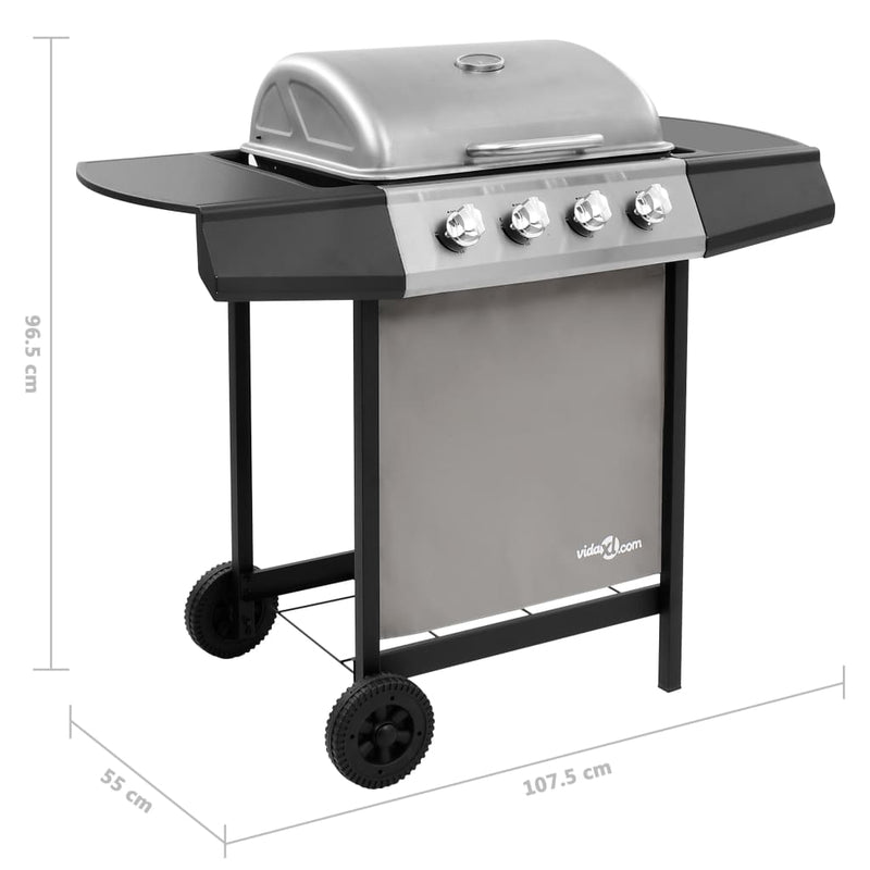 vidaXL fekete és ezüst gáz grillsütő 4 égővel