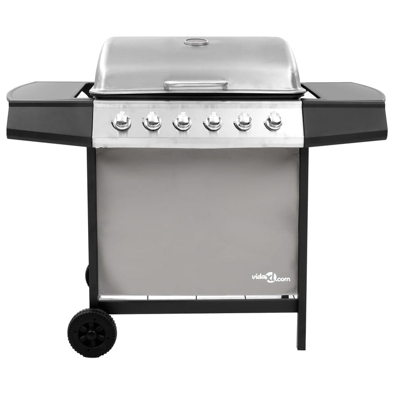 vidaXL fekete és ezüst gáz grillsütő 6 égővel