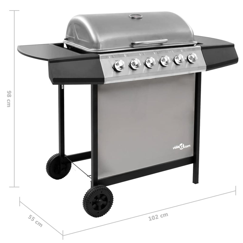 vidaXL fekete és ezüst gáz grillsütő 6 égővel
