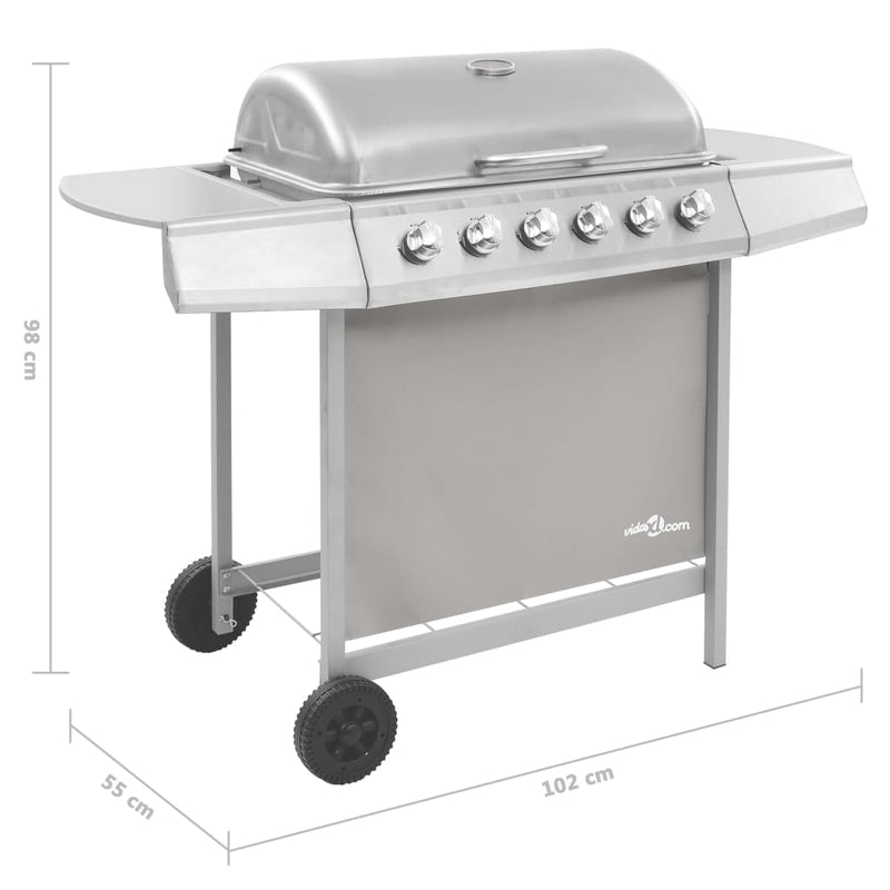 vidaXL ezüst gáz grillsütő 6 égővel
