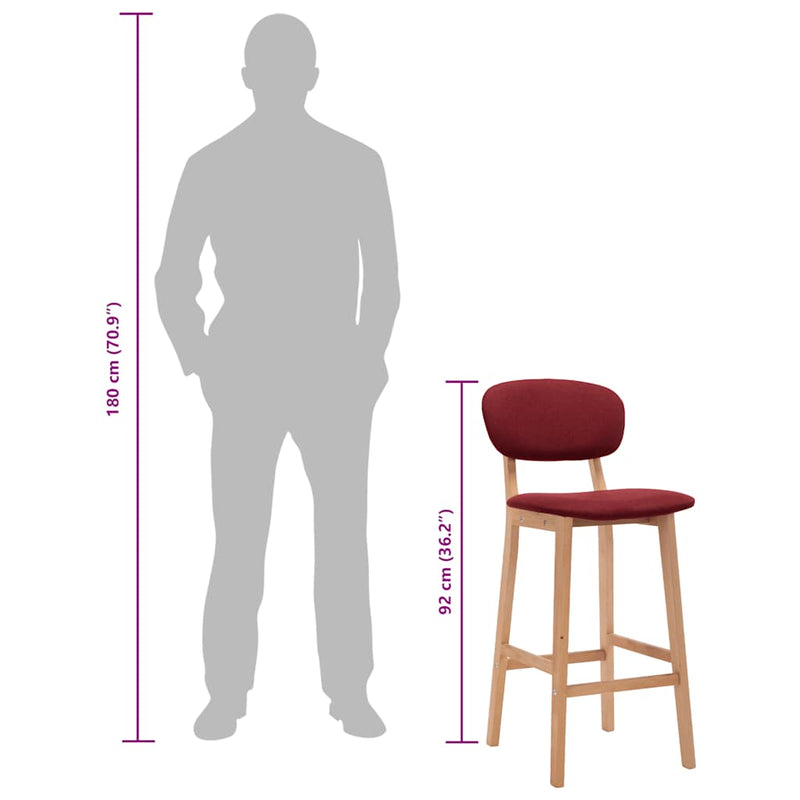 vidaXL 2 db bordó szövet bárszék