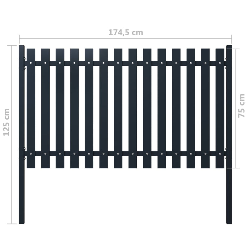vidaXL antracit színű porszórt acél kerítéspanel 178 x 75 cm
