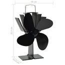 vidaXL fekete hővel meghajtott négylapátos kandalló ventilátor