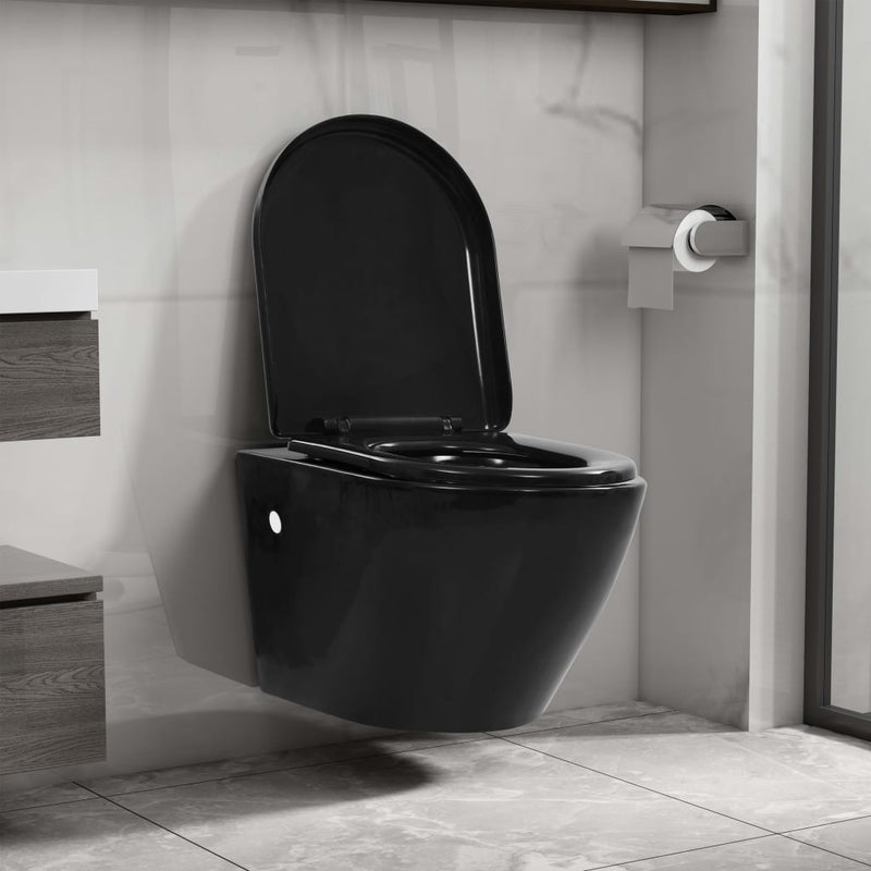 vidaXL fekete falra szerelhető kerámia WC rejtett öblítőtartállyal
