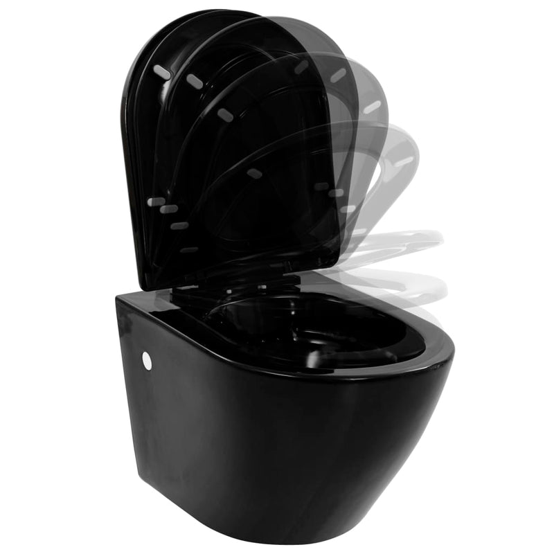 vidaXL fekete falra szerelhető kerámia WC rejtett öblítőtartállyal