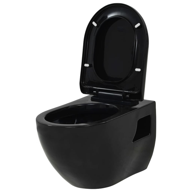 vidaXL fekete falra szerelhető kerámia WC rejtett öblítőtartállyal
