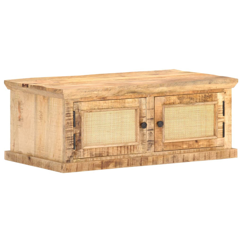 vidaXL tömör mangófa és természetes nád dohányzóasztal 90 x 50 x 35 cm