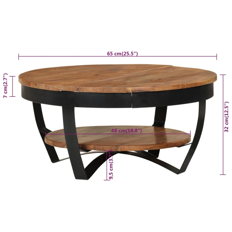 vidaXL tömör akácfa dohányzóasztal 65 x 65 x 32 cm