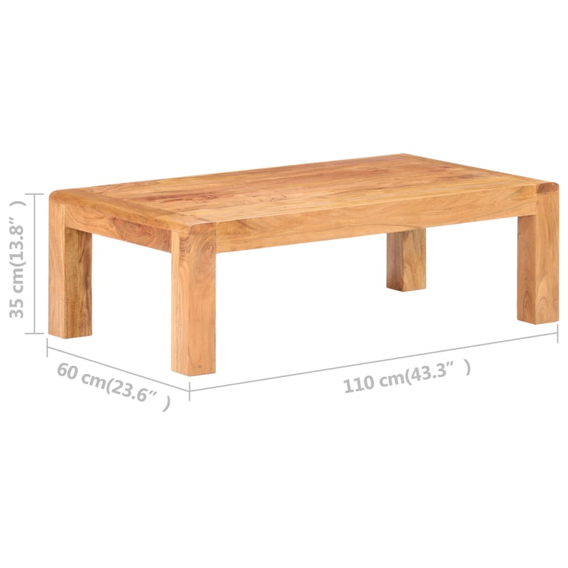 vidaXL tömör akácfa dohányzóasztal mézszínű felülettel 110x60x35 cm