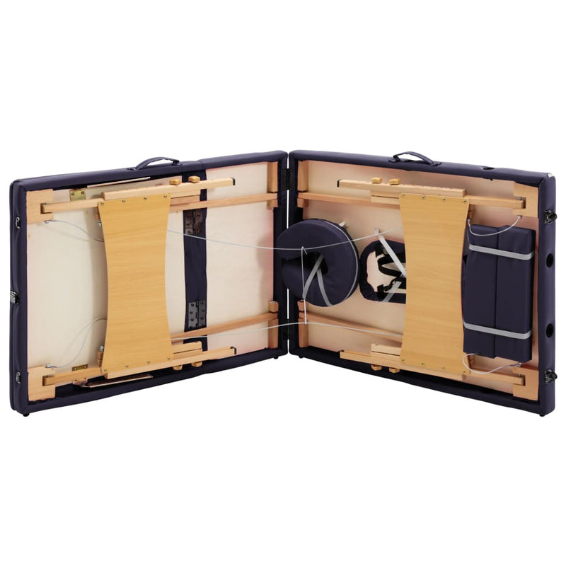 vidaXL háromzónás lila összecsukható fa masszázsasztal