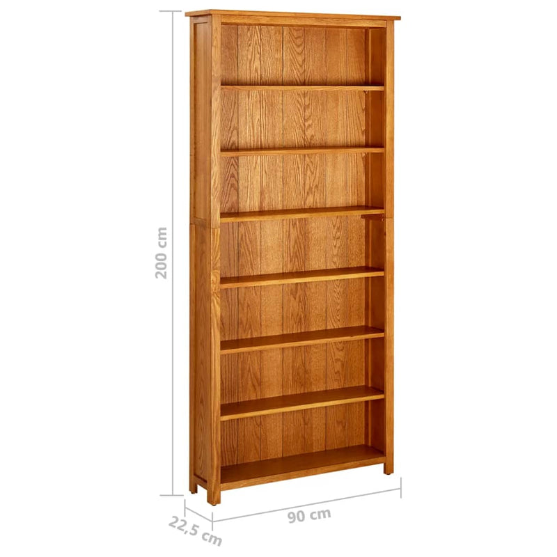 vidaXL 7 szintes tömör tölgyfa könyvespolc 90 x 22,5 x 200 cm
