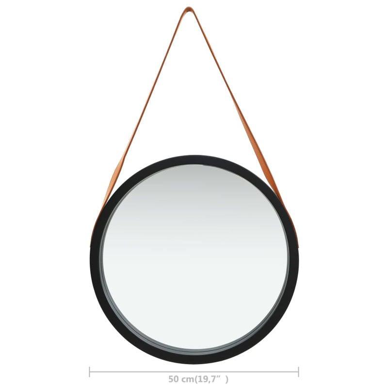 vidaXL fekete fali tükör pánttal 50 cm