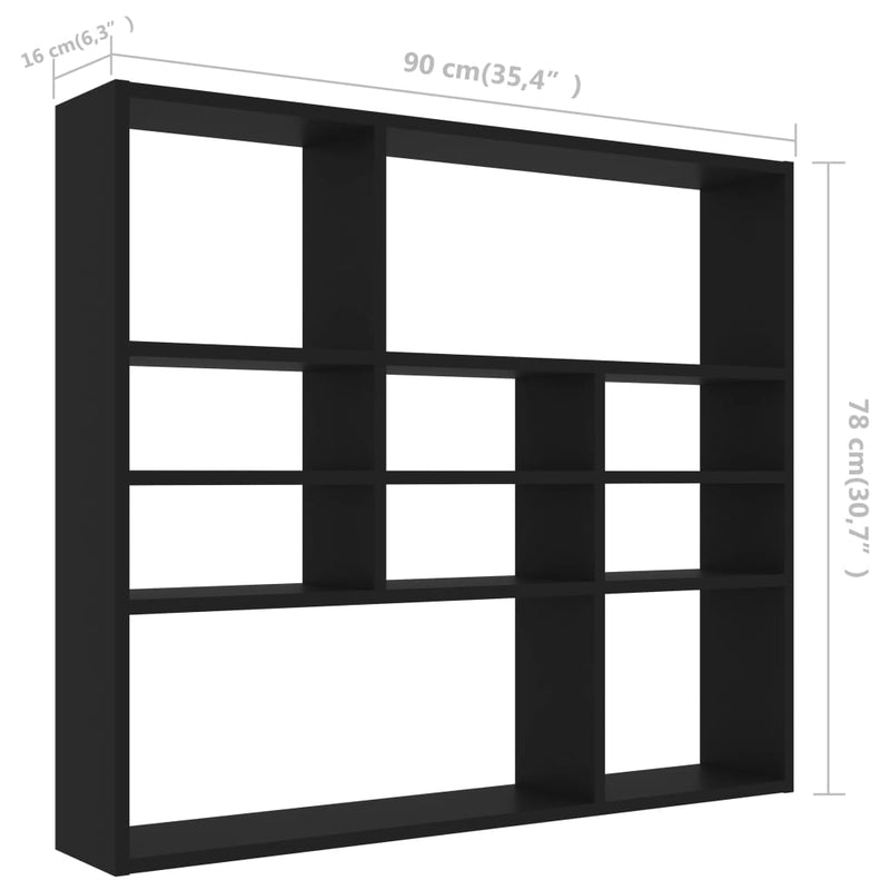 vidaXL fekete szerelt fa fali polc 90 x 16 x 78 cm