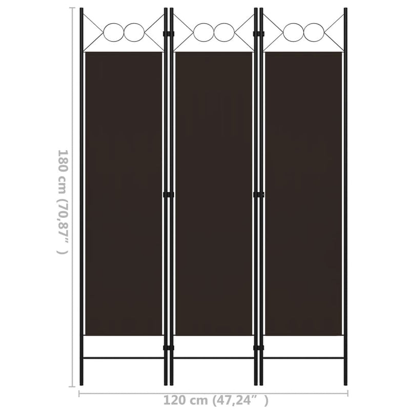 vidaXL barna 3 paneles paraván 120 x 180 cm
