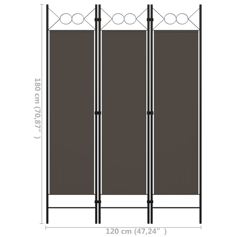 vidaXL antracitszürke 3 paneles paraván 120 x 180 cm