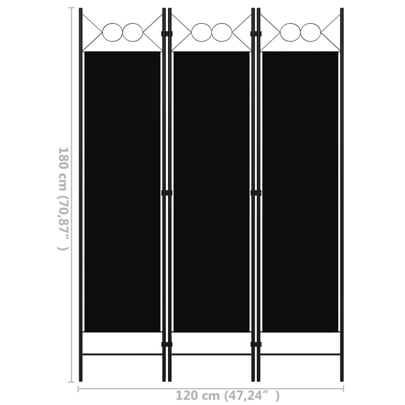 vidaXL fekete 3 paneles paraván 120 x 180 cm