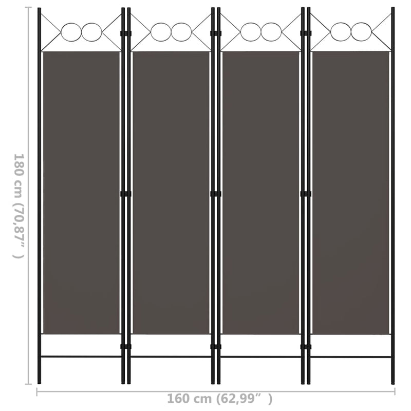 vidaXL antracitszürke 4 paneles paraván 160 x 180 cm