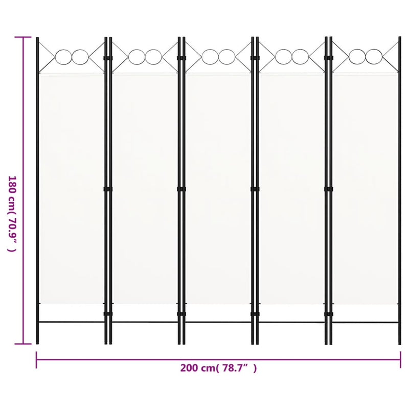 vidaXL fehér 5 paneles paraván 200 x 180 cm