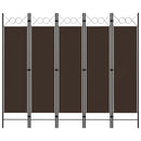 vidaXL barna 5 paneles paraván 200 x 180 cm