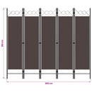 vidaXL barna 5 paneles paraván 200 x 180 cm
